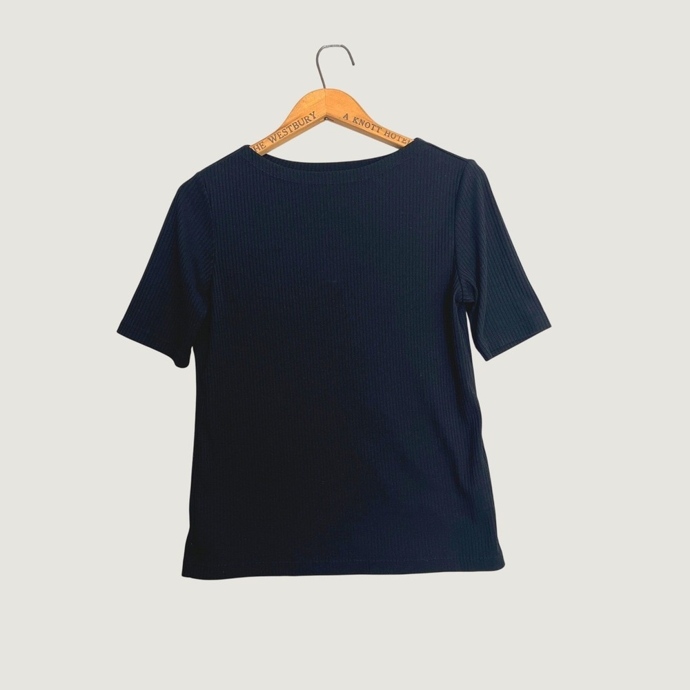 Uniqlo Womens Ribbed Boat Neck Short Sleeve Top Black Size M 241-419972